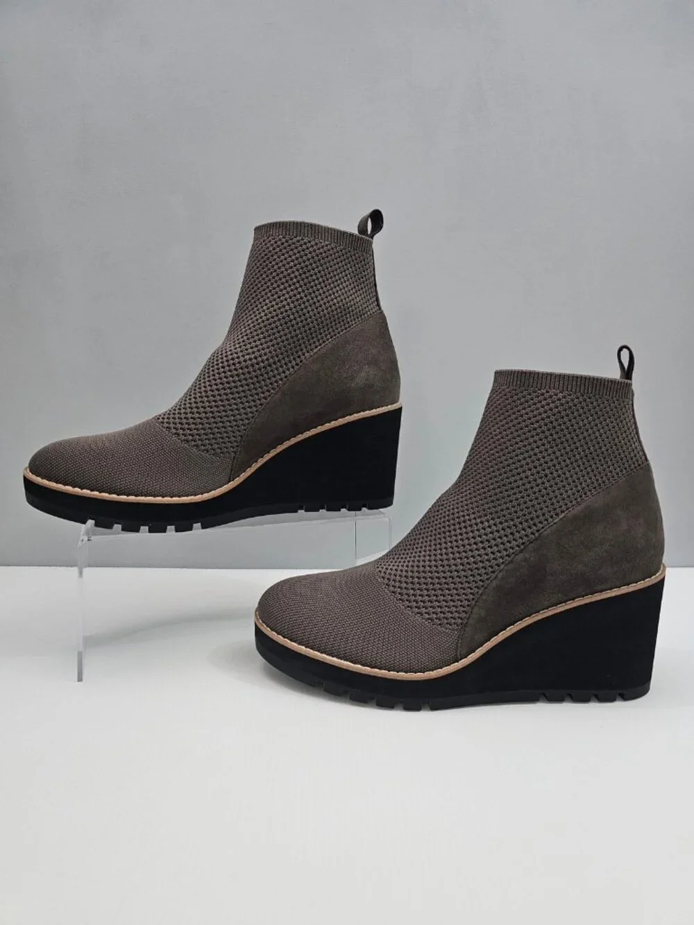 Eileen Fisher Quill Wedge Ankle Boot Womens 11 Rye Brown Knit Platform Fall NEW